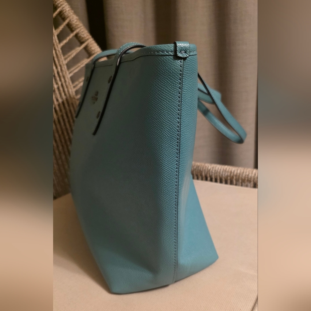 Coach Leather Blue Tote Bag Gunmetal Hardware - Picture 6 of 7